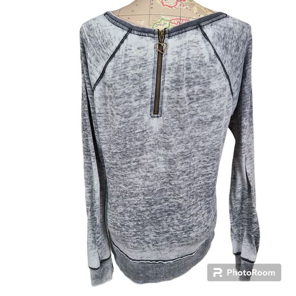 VINTAGE Y2K ROXY Size Large Gray Acid Wash Boatneck Distressed Sweatshirt Grunge - Picture 2 of 11